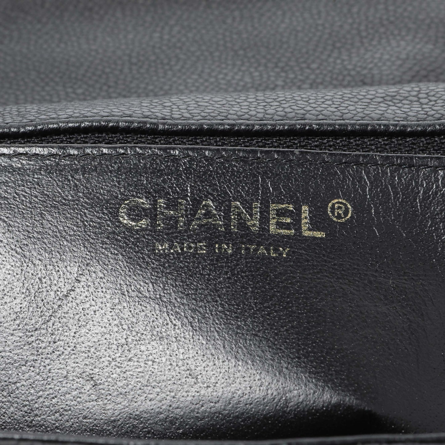 Exclusive Chanel Black Quilted Caviar Jumbo Single Flap — Detail View