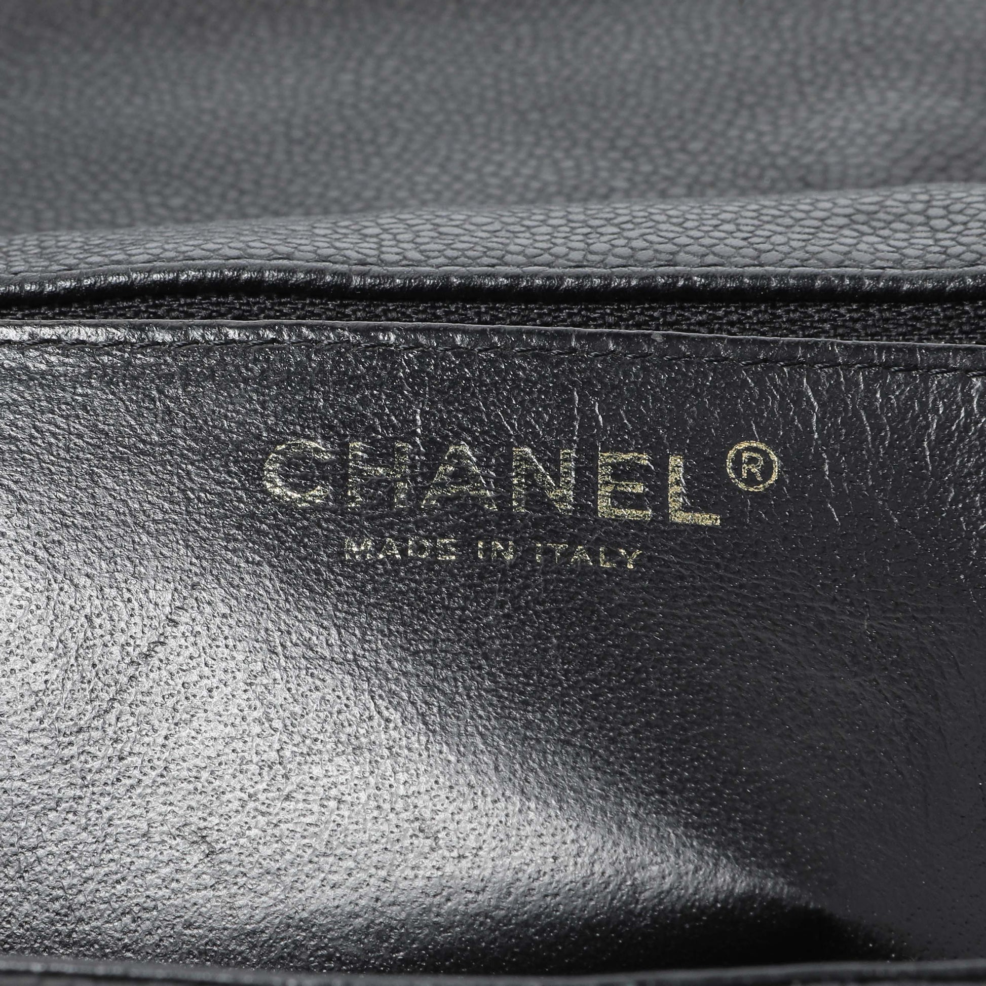 Exclusive Chanel Black Quilted Caviar Jumbo Single Flap — Detail View