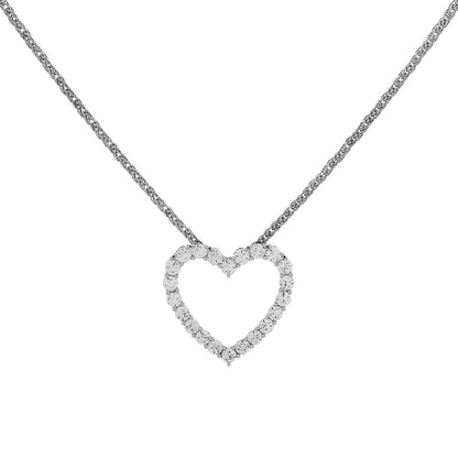 Exclusive 14K White Gold 3.36 Carat Diamond Heart Pendant — Front View