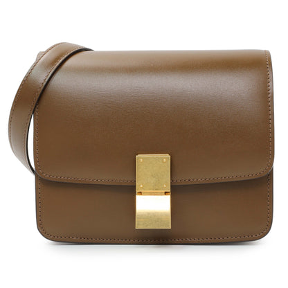 Exclusive Celine Camel Box Calfskin Small Classic Box Flap Bag — Front View