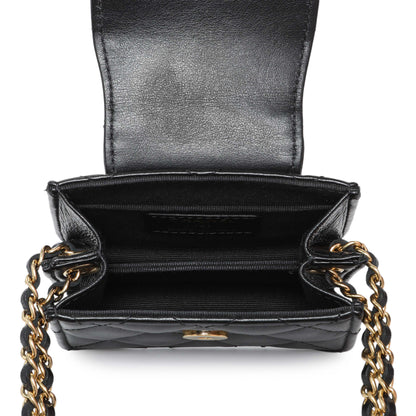 Exclusive Chanel Black Lambskin Quilted Mini Acccordion Clutch With Chain — Detail View