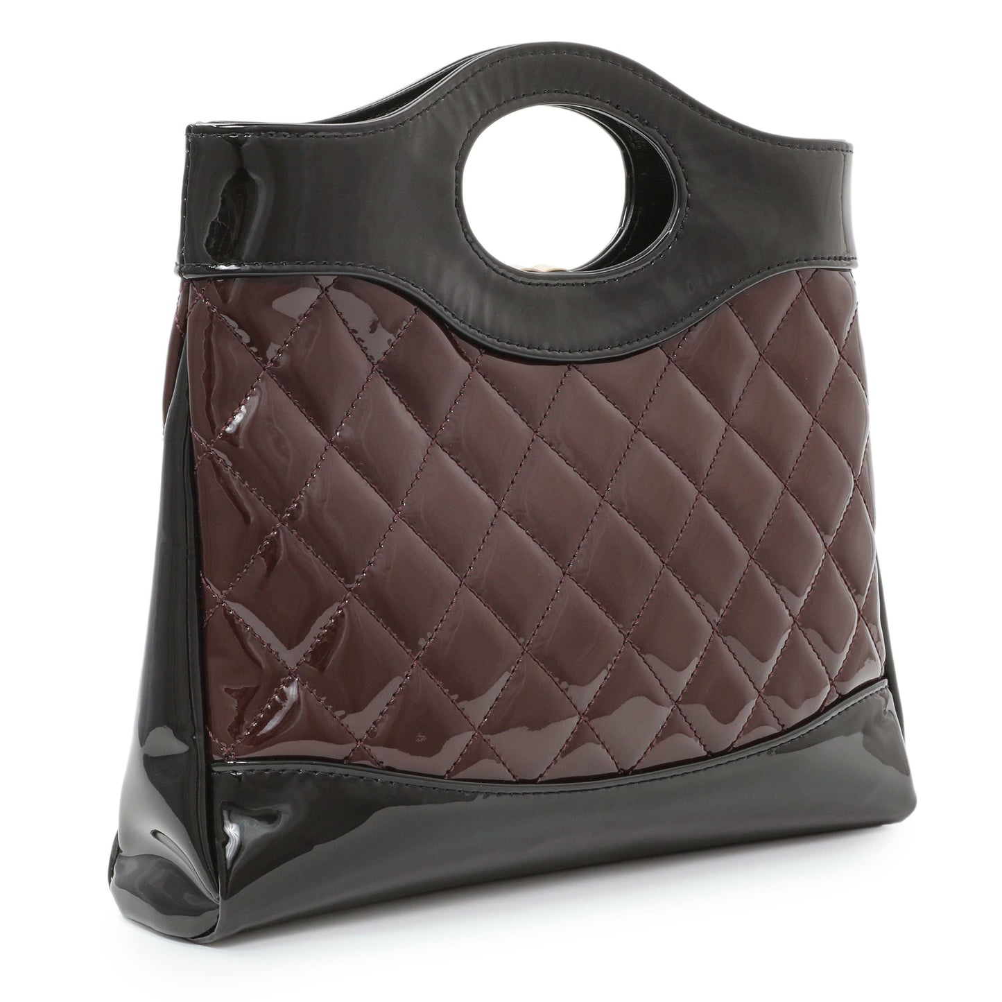Exclusive Chanel Black Burgundy Quilted Patent Mini 31 Shopping Bag — Side View