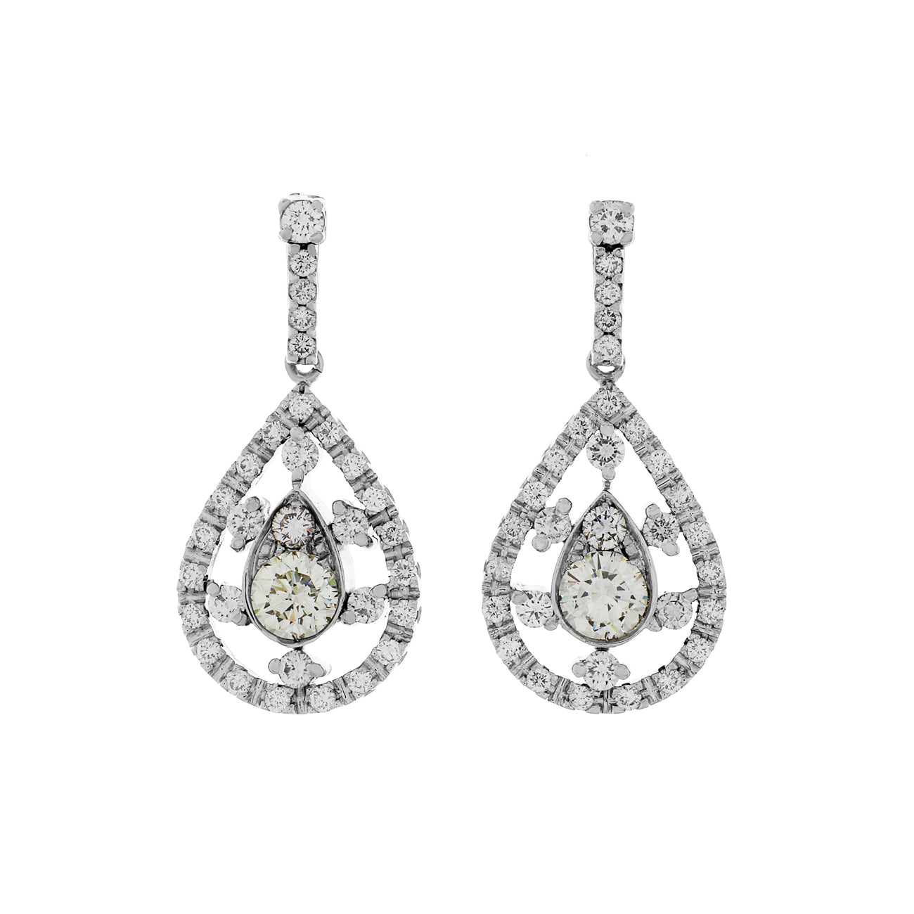 Exclusive 18K White Gold 3.48 Carat Pear Drop Earrings — Front View