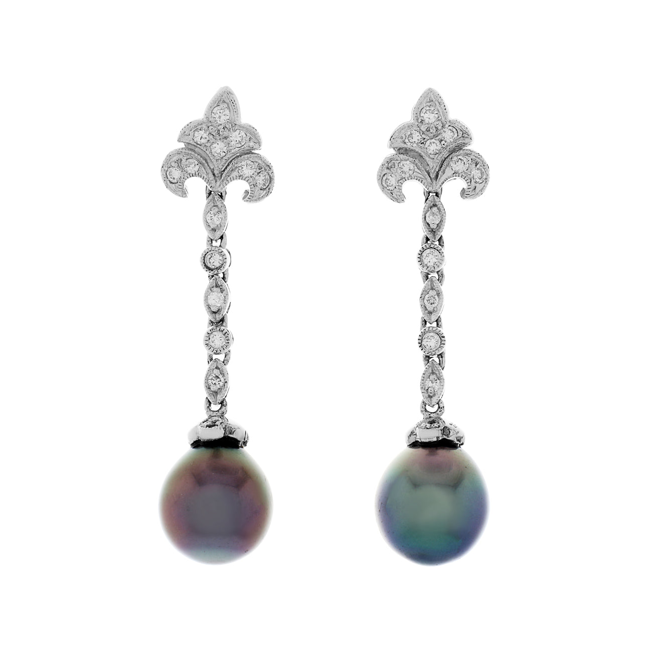 Exclusive 18K White Gold Tahitian South Sea Pearl Drop Earrings — Front View