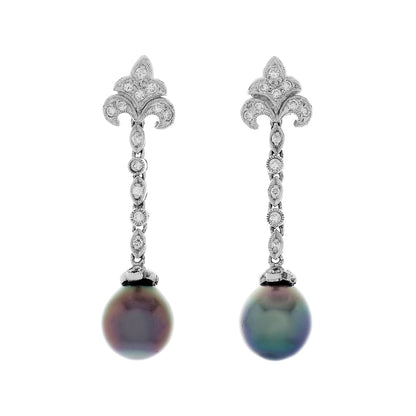Exclusive 18K White Gold Tahitian South Sea Pearl Drop Earrings — Front View