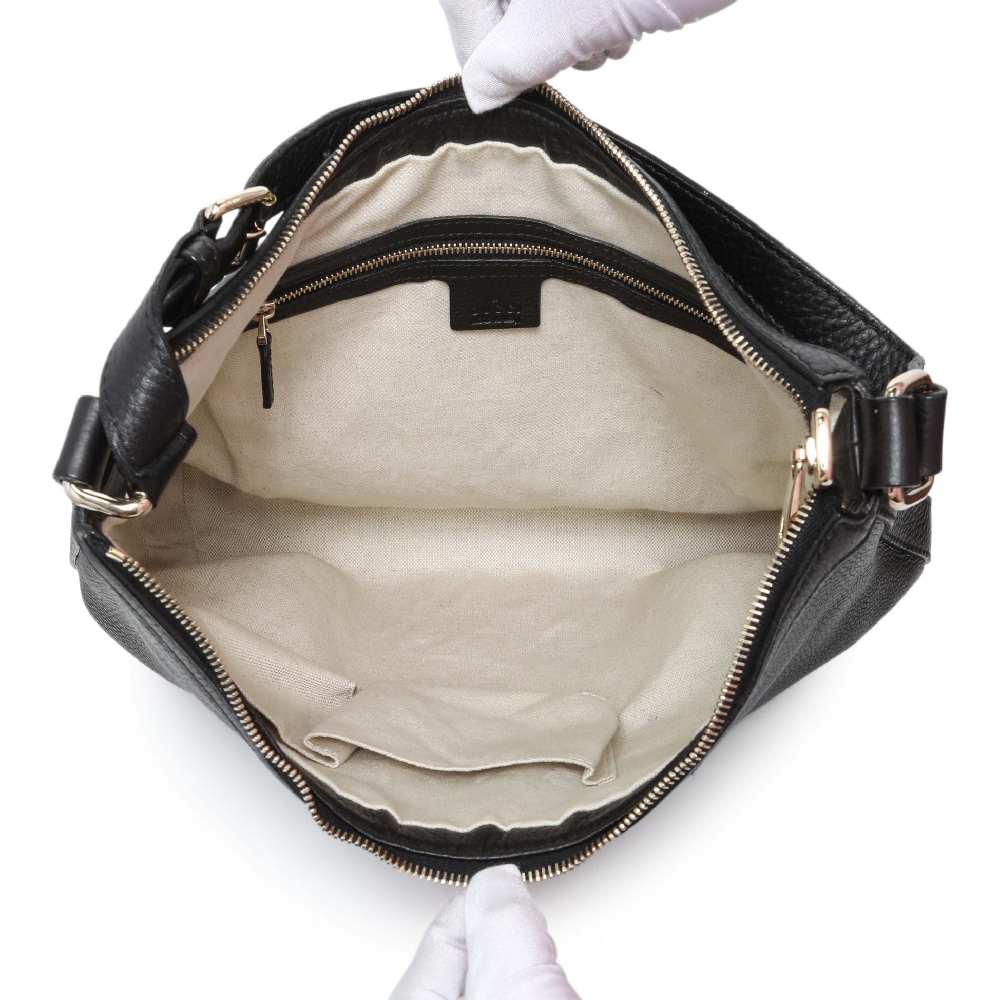 Exclusive Gucci Black Grained Calfskin Medium Web Hobo — Alternate View 8