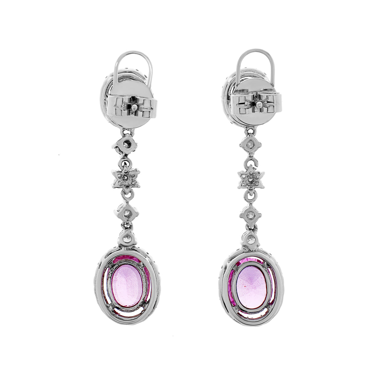 Exclusive 18K White Gold 4.42 Carat Fancy Pink Sapphire Earrings — Side View