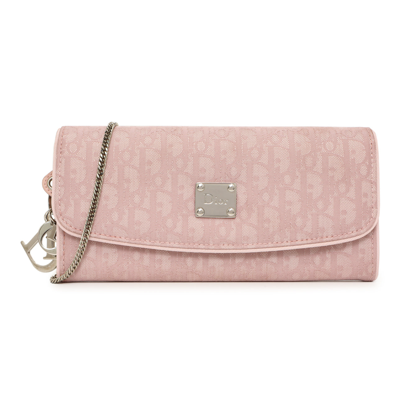 Exclusive Christian Dior Pink Monogram Chain Wallet — Front View