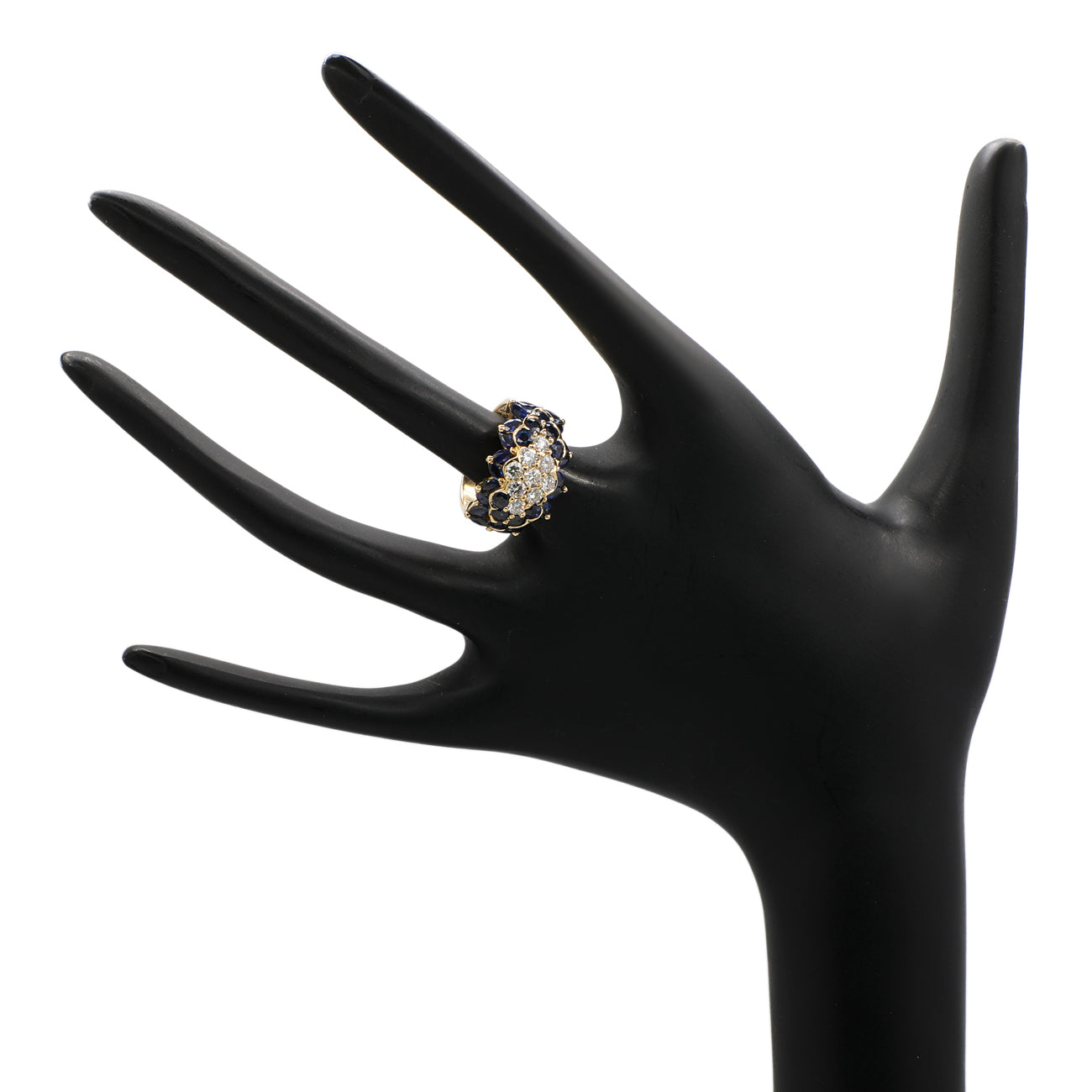 Exclusive 18K Yellow Gold 3.48 Carat Sapphire Diamond Bandeau Cluster Ring — 4.75 — Back View