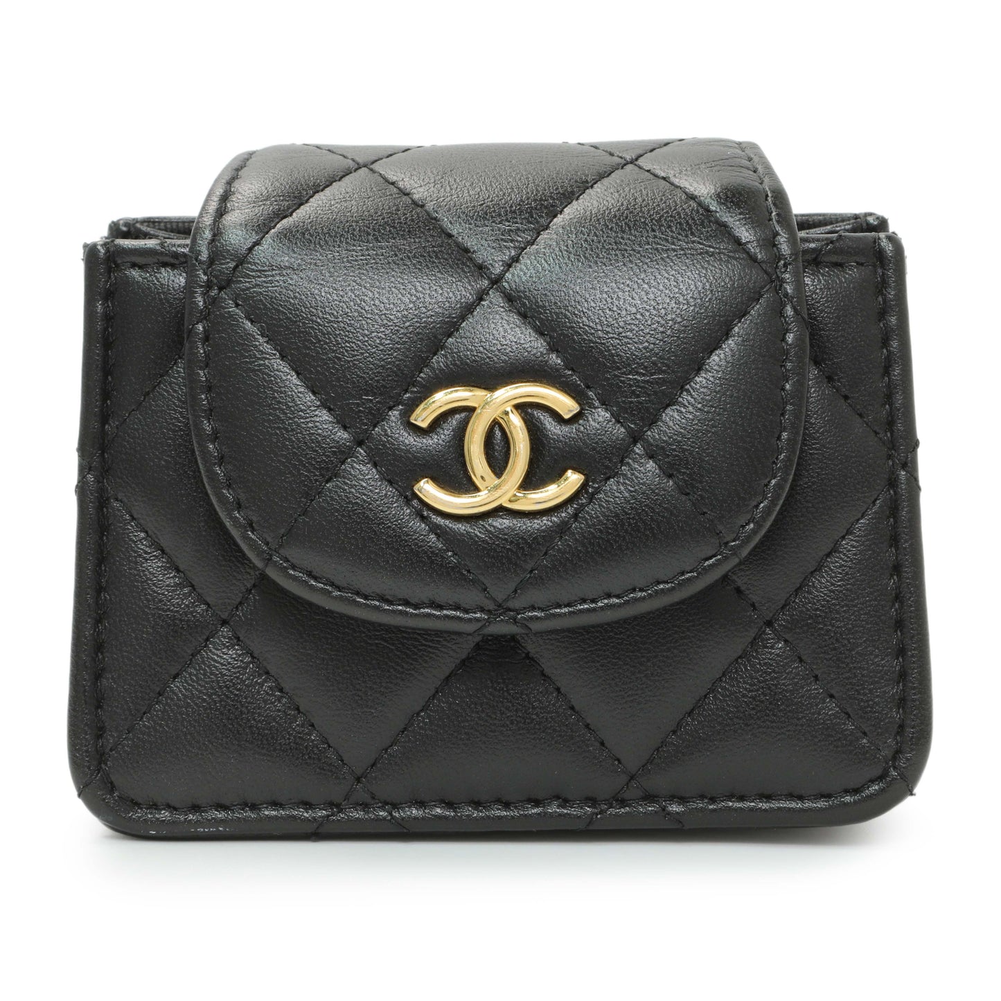 Exclusive Chanel Black Lambskin Quilted Mini Acccordion Clutch With Chain — Side View