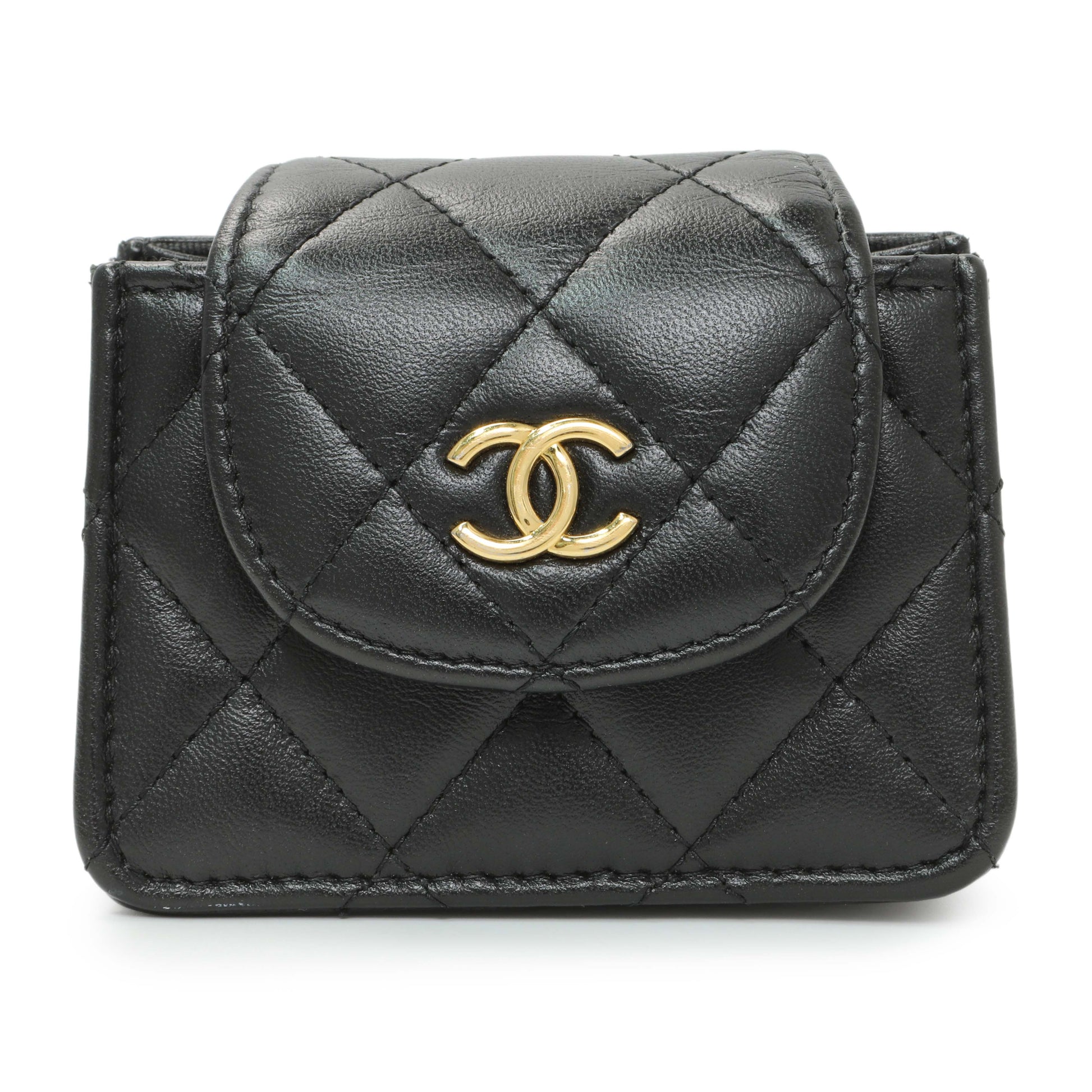 Exclusive Chanel Black Lambskin Quilted Mini Acccordion Clutch With Chain — Side View