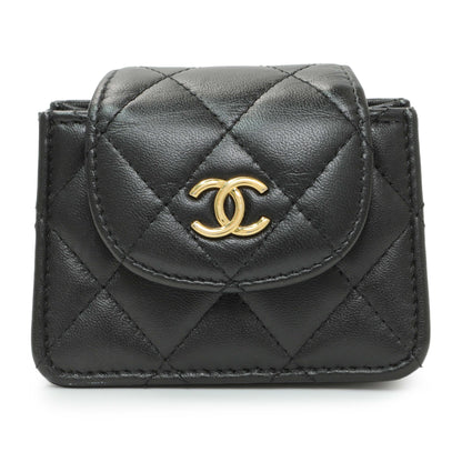 Exclusive Chanel Black Lambskin Quilted Mini Acccordion Clutch With Chain — Side View