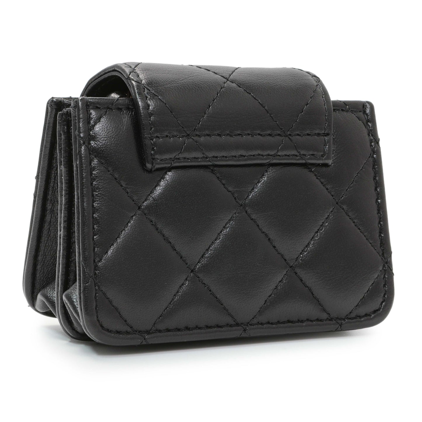 Exclusive Chanel Black Lambskin Quilted Mini Acccordion Clutch With Chain — Back View