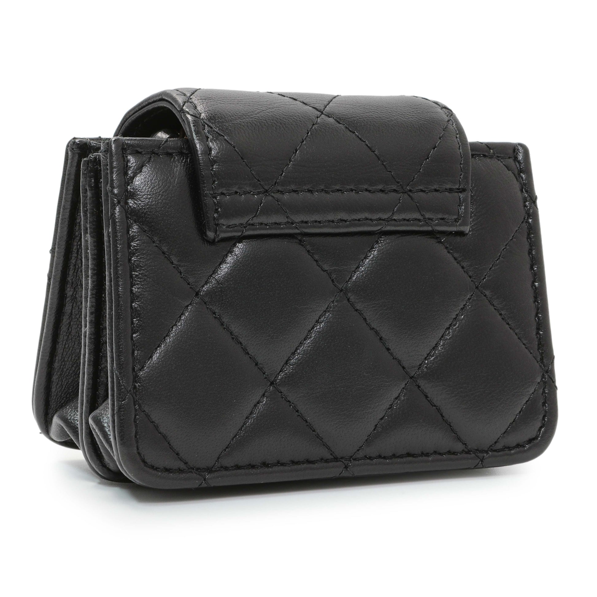 Exclusive Chanel Black Lambskin Quilted Mini Acccordion Clutch With Chain — Back View