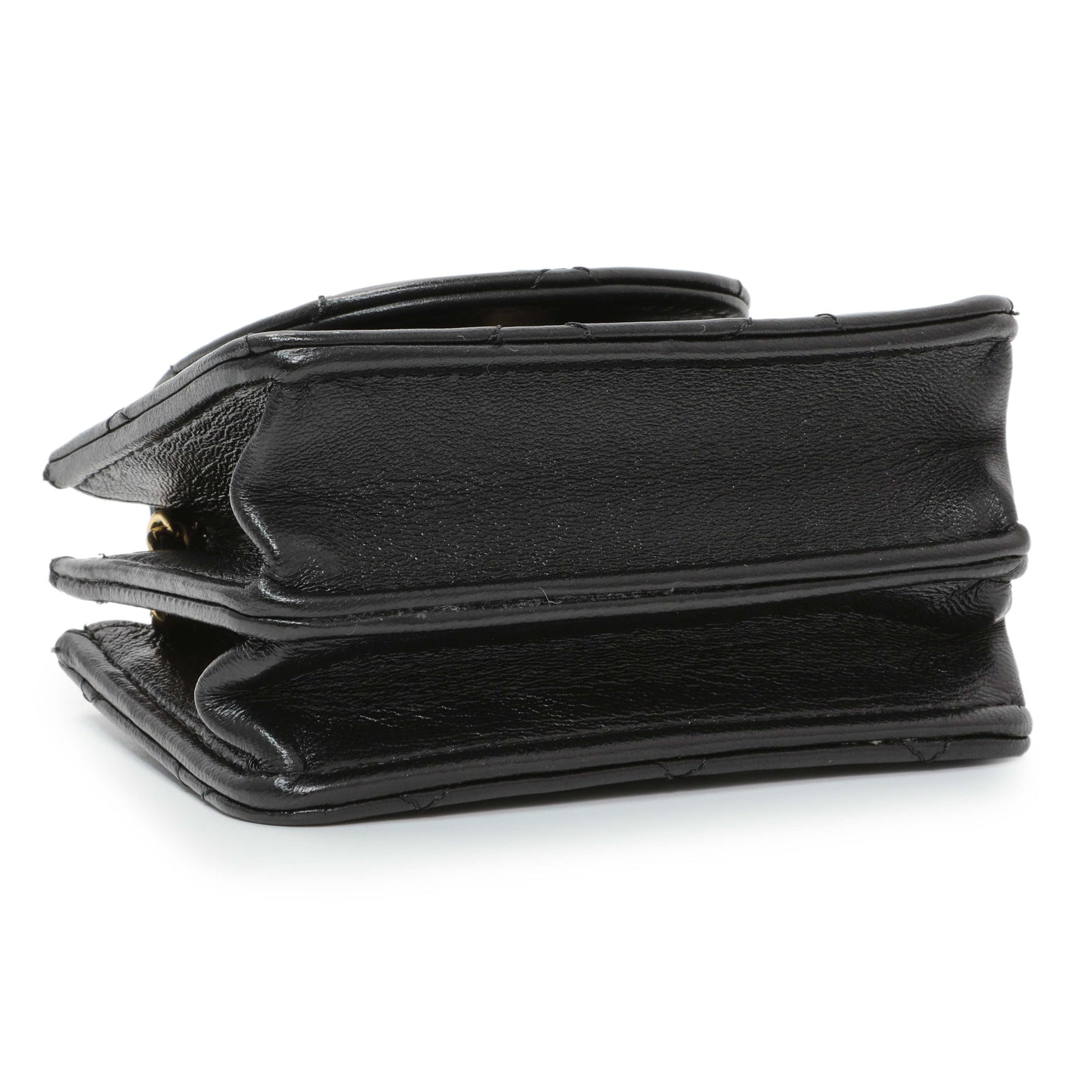 Exclusive Chanel Black Lambskin Quilted Mini Acccordion Clutch With Chain — Top View
