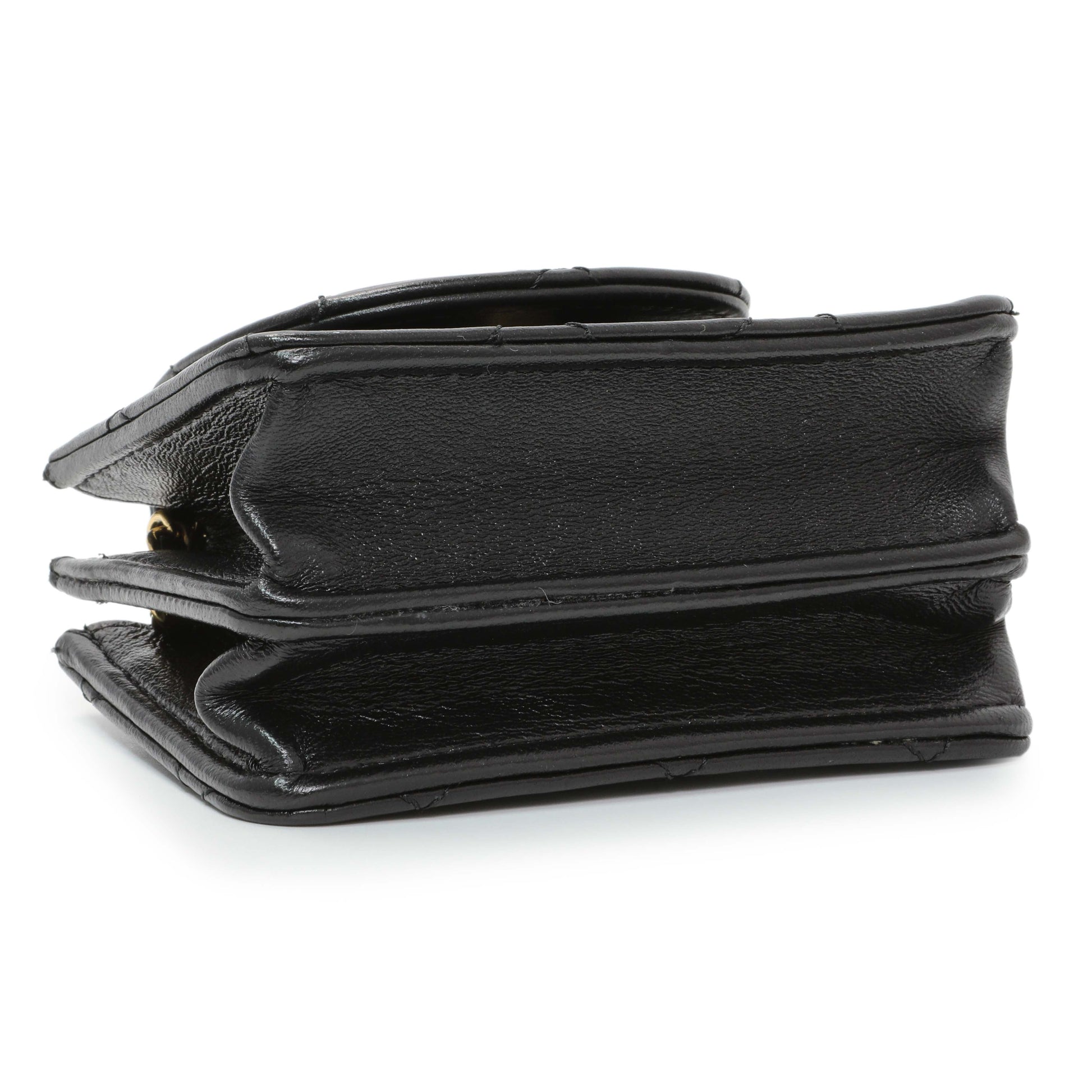Exclusive Chanel Black Lambskin Quilted Mini Acccordion Clutch With Chain — Top View