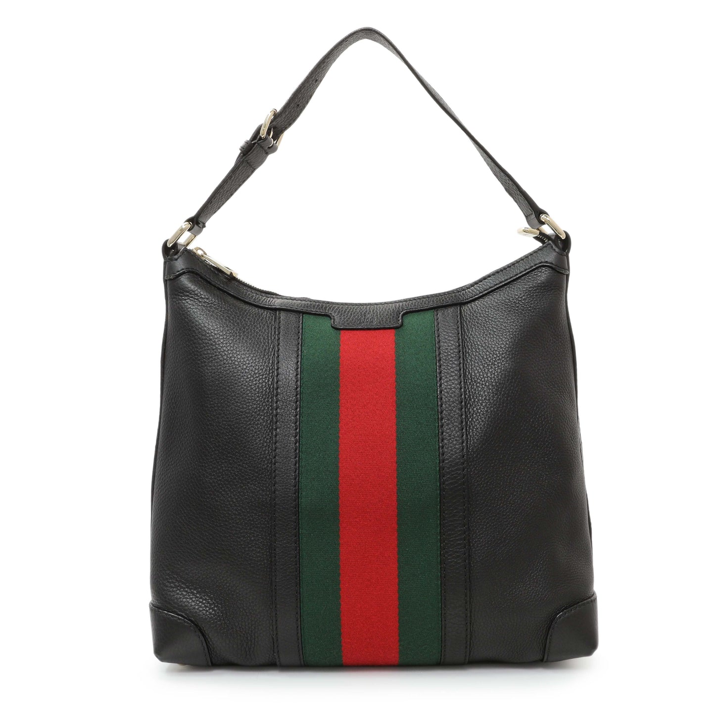 Exclusive Gucci Black Grained Calfskin Medium Web Hobo — Front View