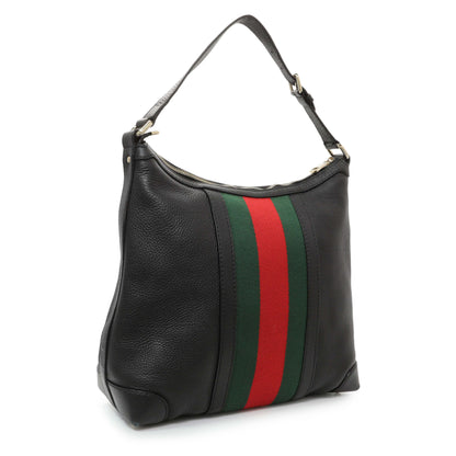 Exclusive Gucci Black Grained Calfskin Medium Web Hobo — Side View