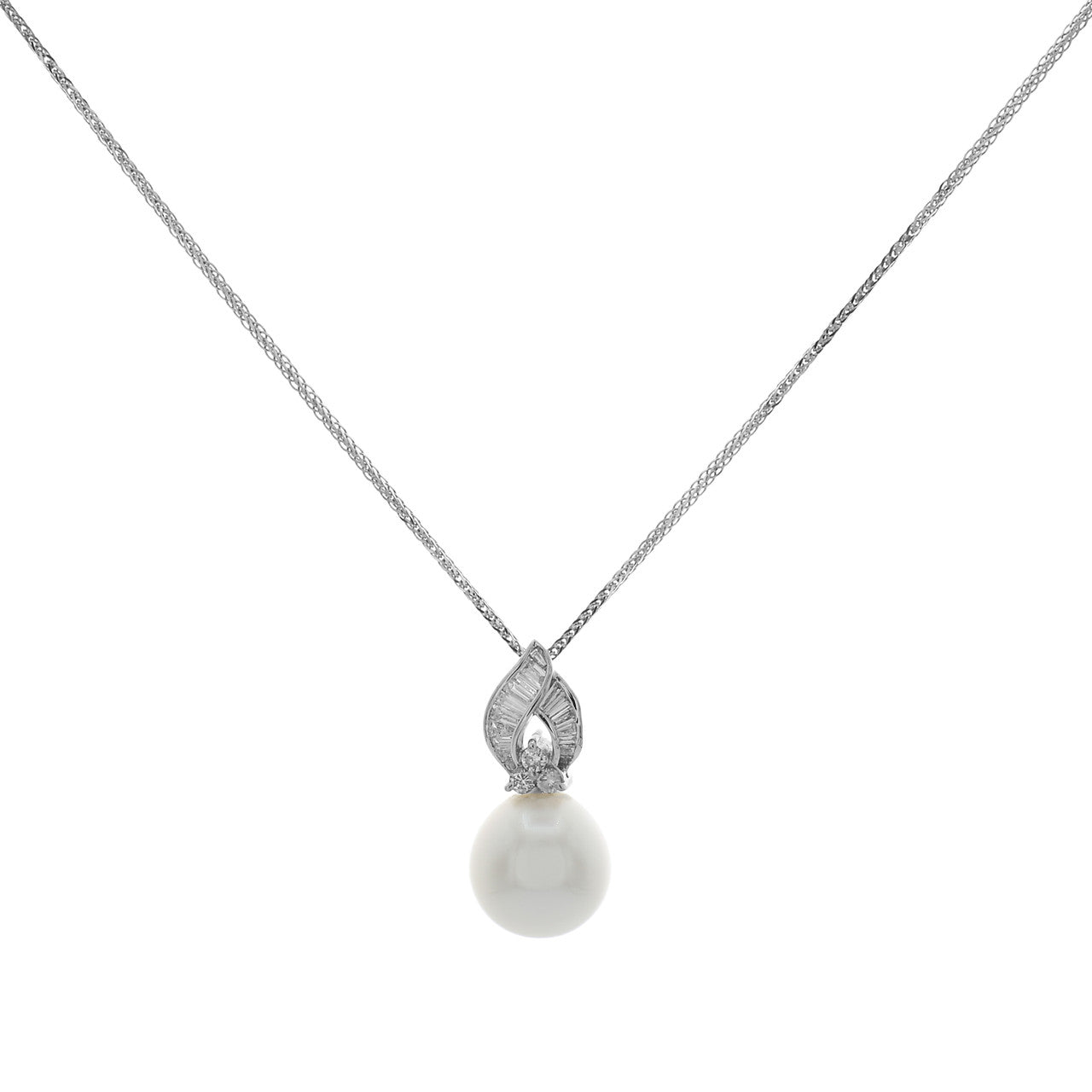 Exclusive 18K White Gold 0.72 Carat Diamond South Sea Pearl Pendant Necklace — Front View