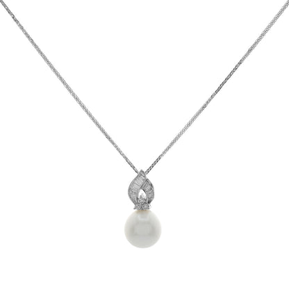 Exclusive 18K White Gold 0.72 Carat Diamond South Sea Pearl Pendant Necklace — Front View