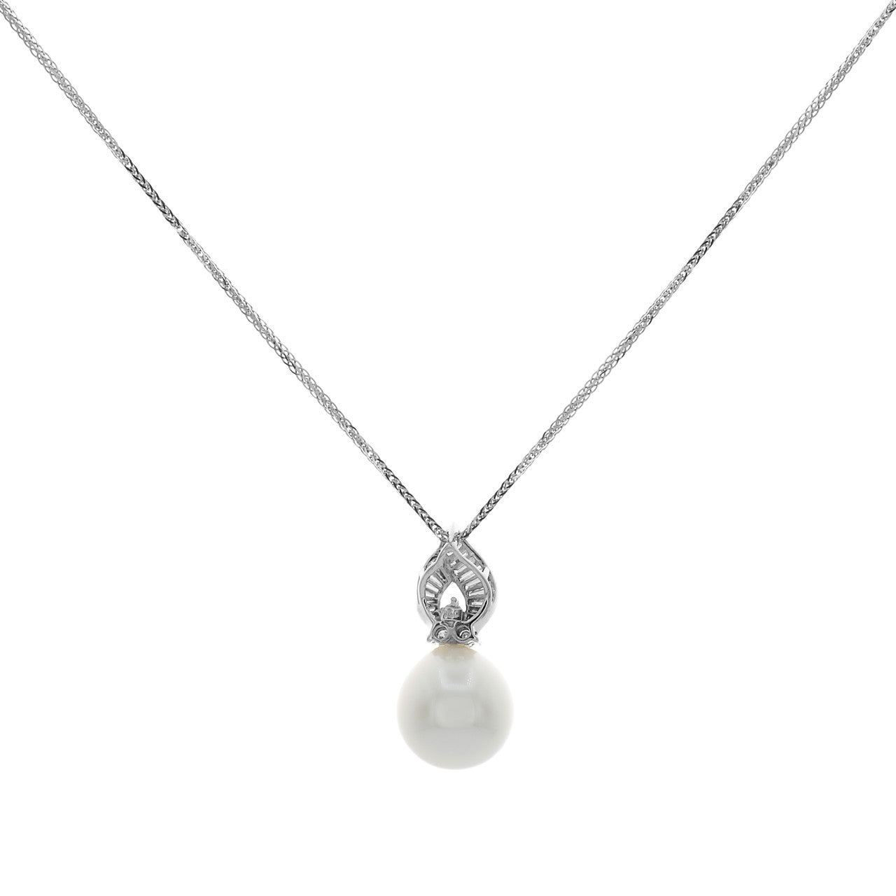 Exclusive 18K White Gold 0.72 Carat Diamond South Sea Pearl Pendant Necklace — Side View