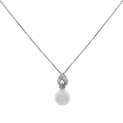 Exclusive 18K White Gold 0.72 Carat Diamond South Sea Pearl Pendant Necklace — Side View