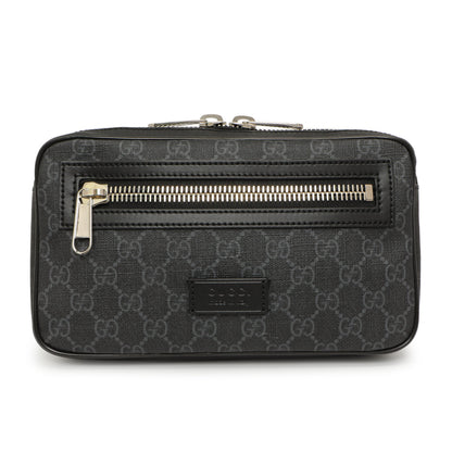 Exclusive Gucci Black Soft GG Supreme Monogram Web Belt Bag — Front View