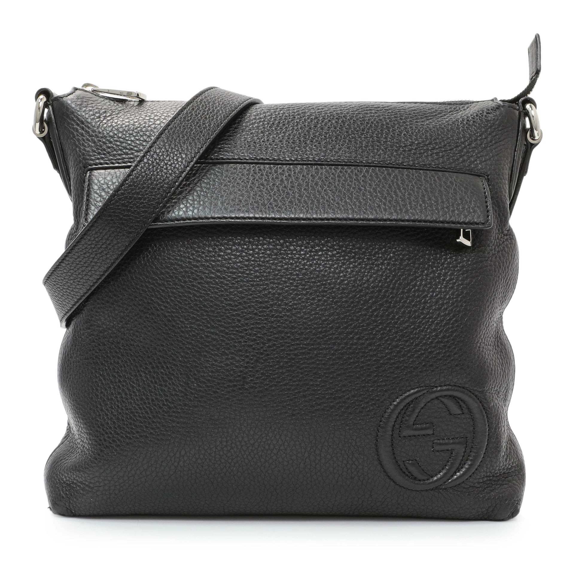 Exclusive Gucci Black Pebbled Calfskin Medium Soho Messenger Bag — Front View