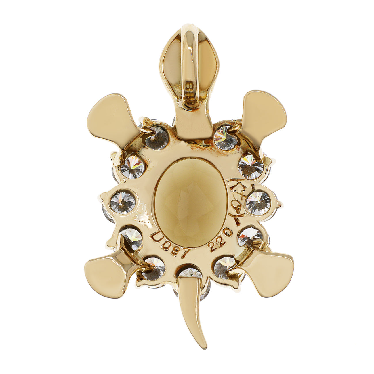 Exclusive 18K Yellow Gold 2.20 Carat Smokey Quartz Turtle Pendant — Top View