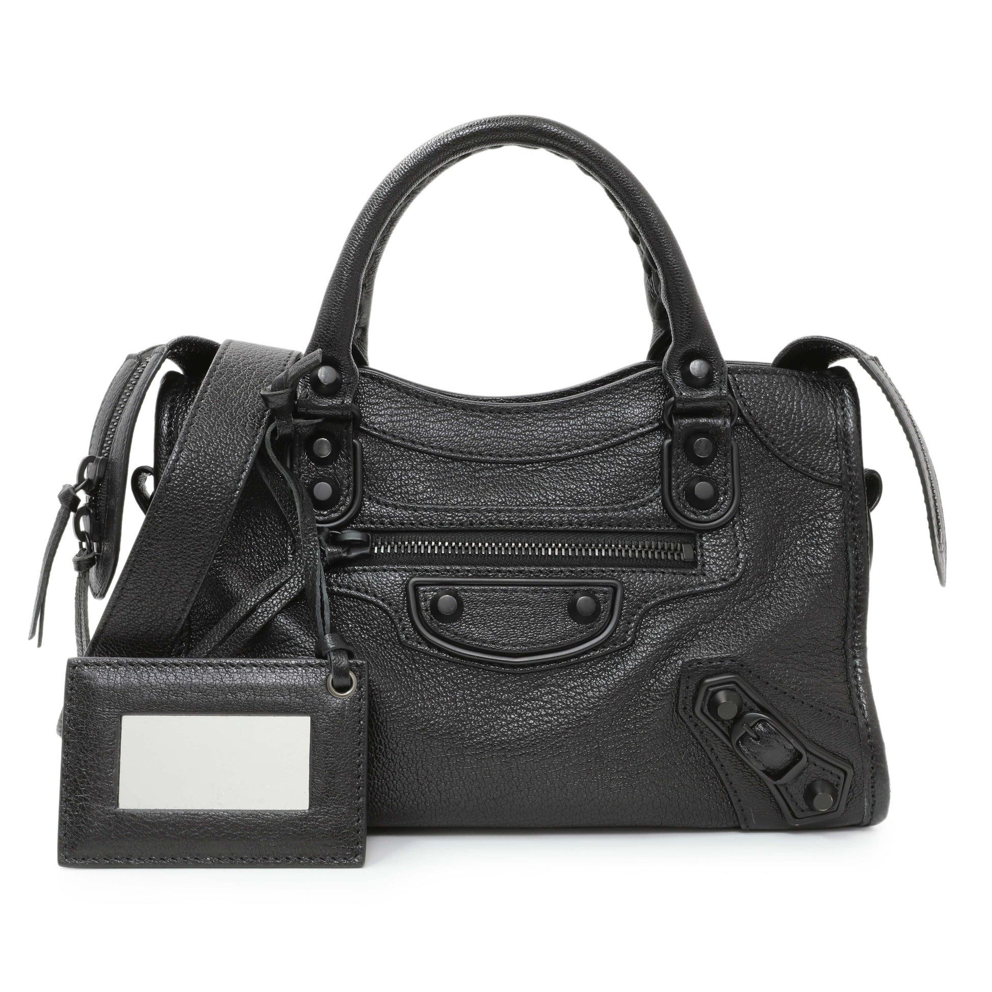 Exclusive Balenciaga Black Chevre Metallic Edge Mini City — Front View