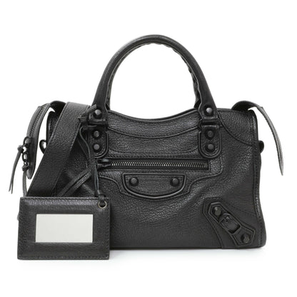 Exclusive Balenciaga Black Chevre Metallic Edge Mini City — Front View