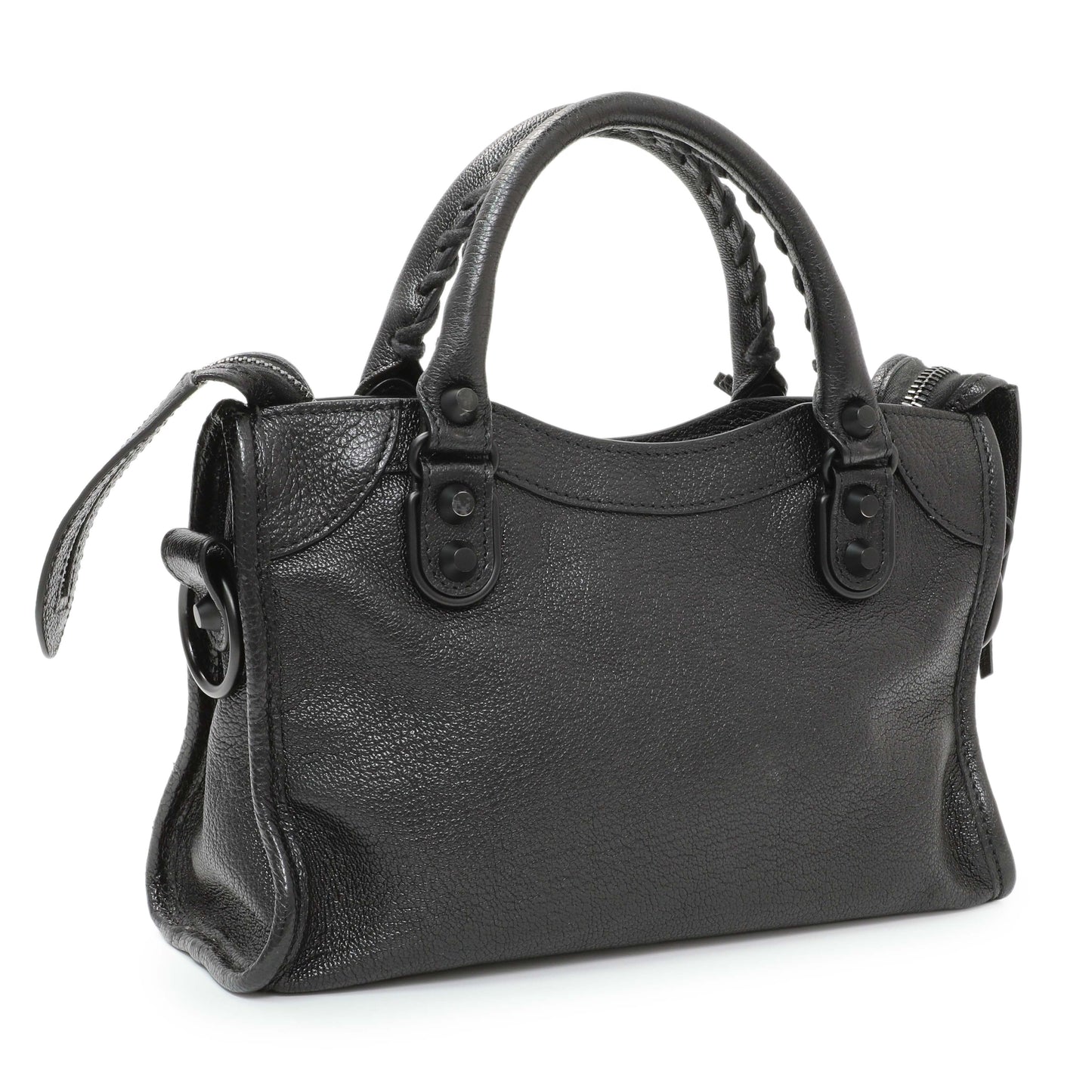 Exclusive Balenciaga Black Chevre Metallic Edge Mini City — Side View
