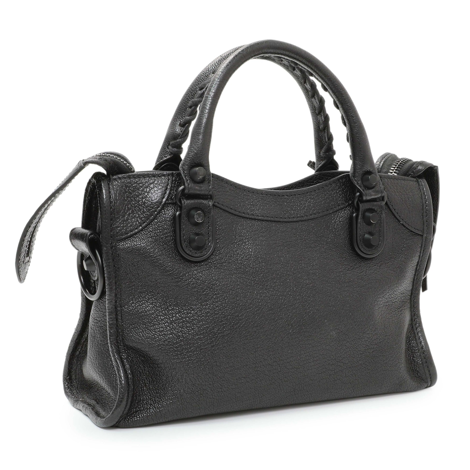 Exclusive Balenciaga Black Chevre Metallic Edge Mini City — Side View