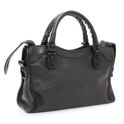 Exclusive Balenciaga Black Chevre Metallic Edge Mini City — Side View