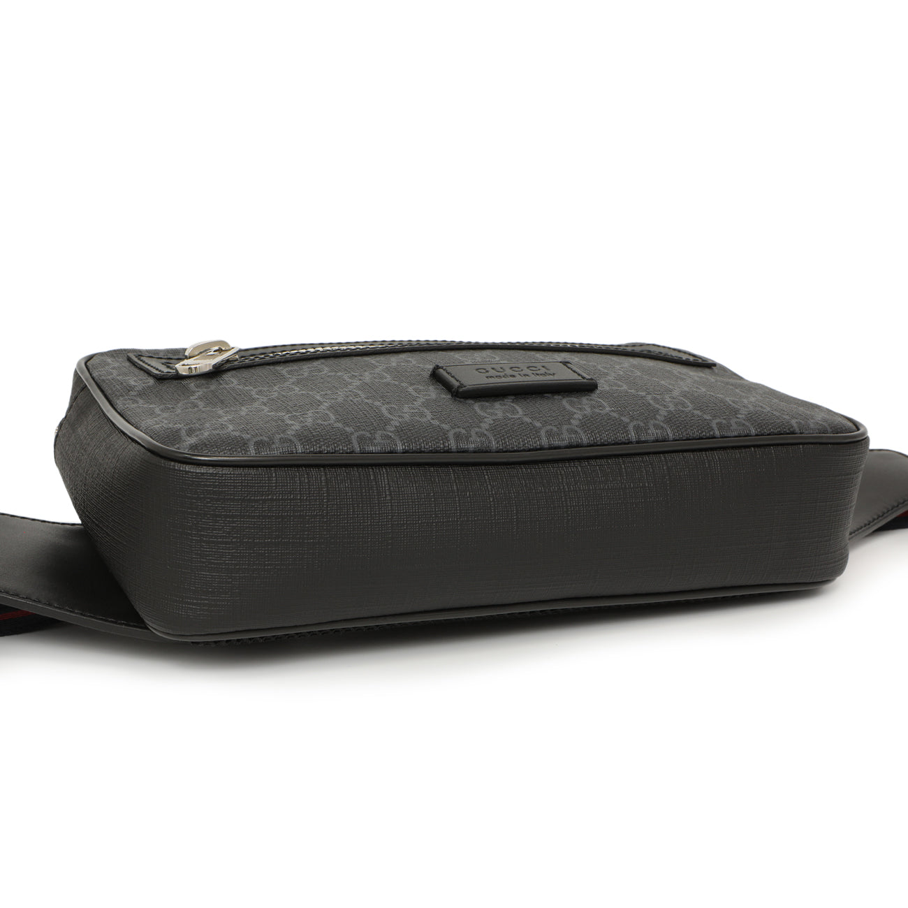 Exclusive Gucci Black Soft GG Supreme Monogram Web Belt Bag — Back View