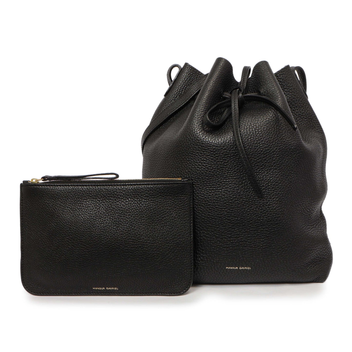 Exclusive Mansur Gavriel Black Tumbled Calfskin Bucket Bag — Front View