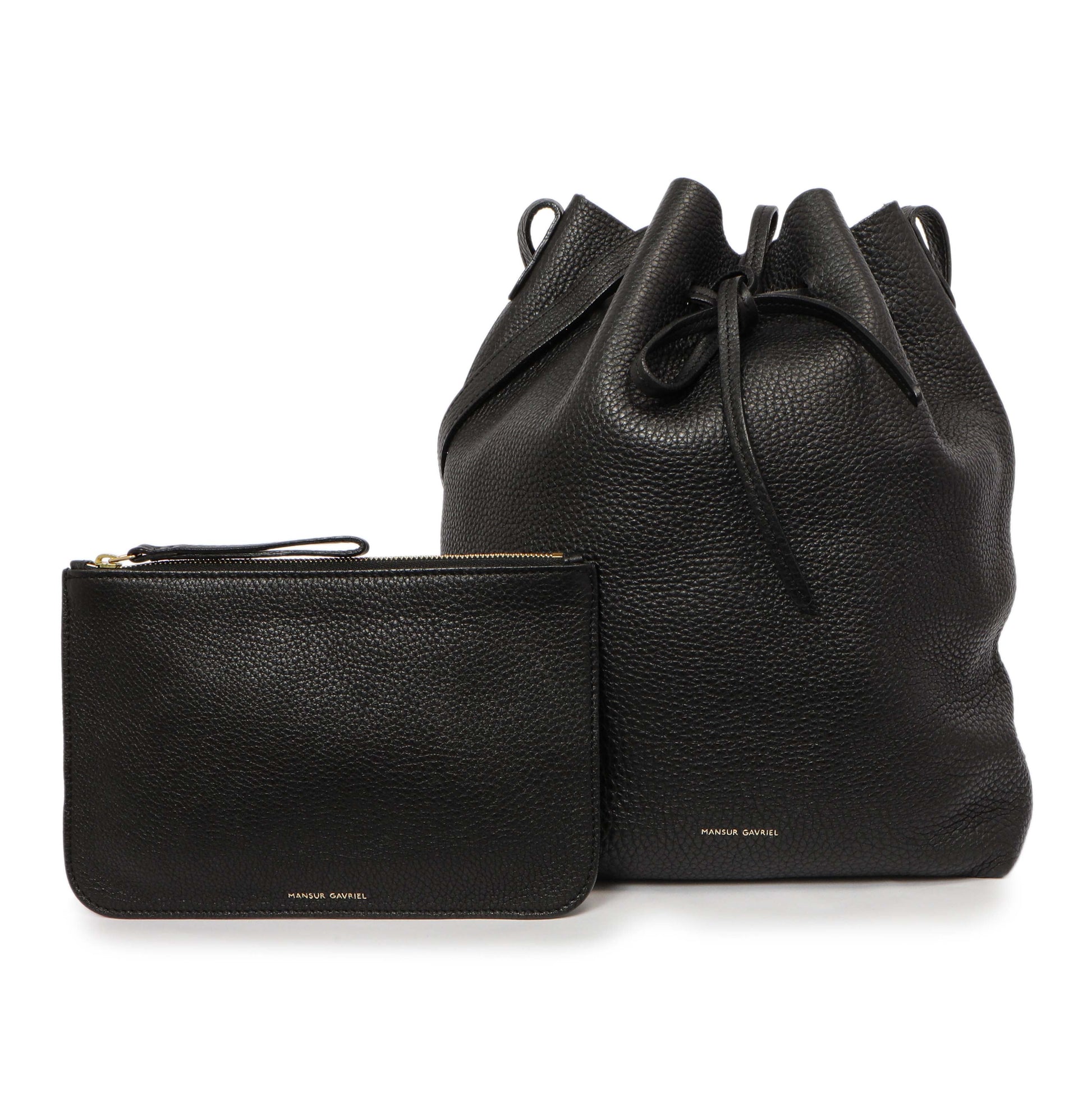 Exclusive Mansur Gavriel Black Tumbled Calfskin Bucket Bag — Front View