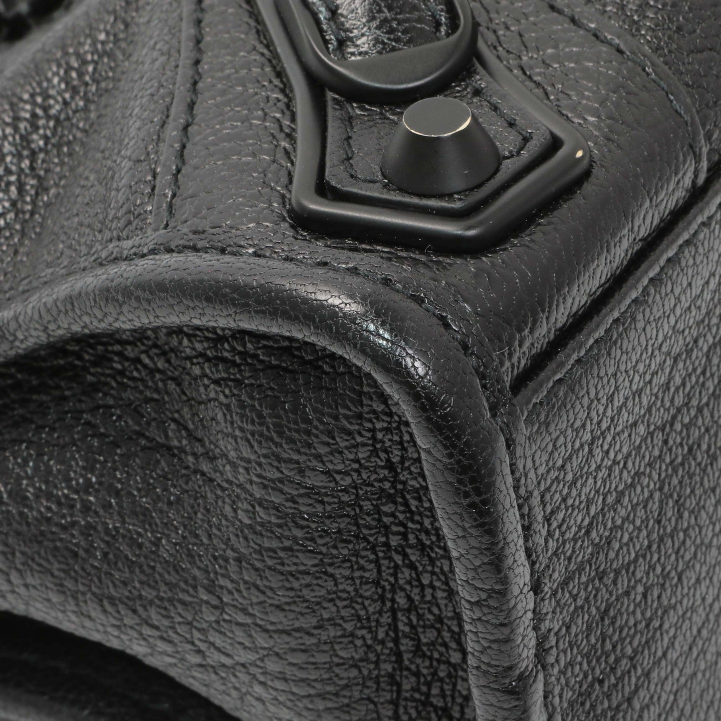 Exclusive Balenciaga Black Chevre Metallic Edge Mini City — Top View