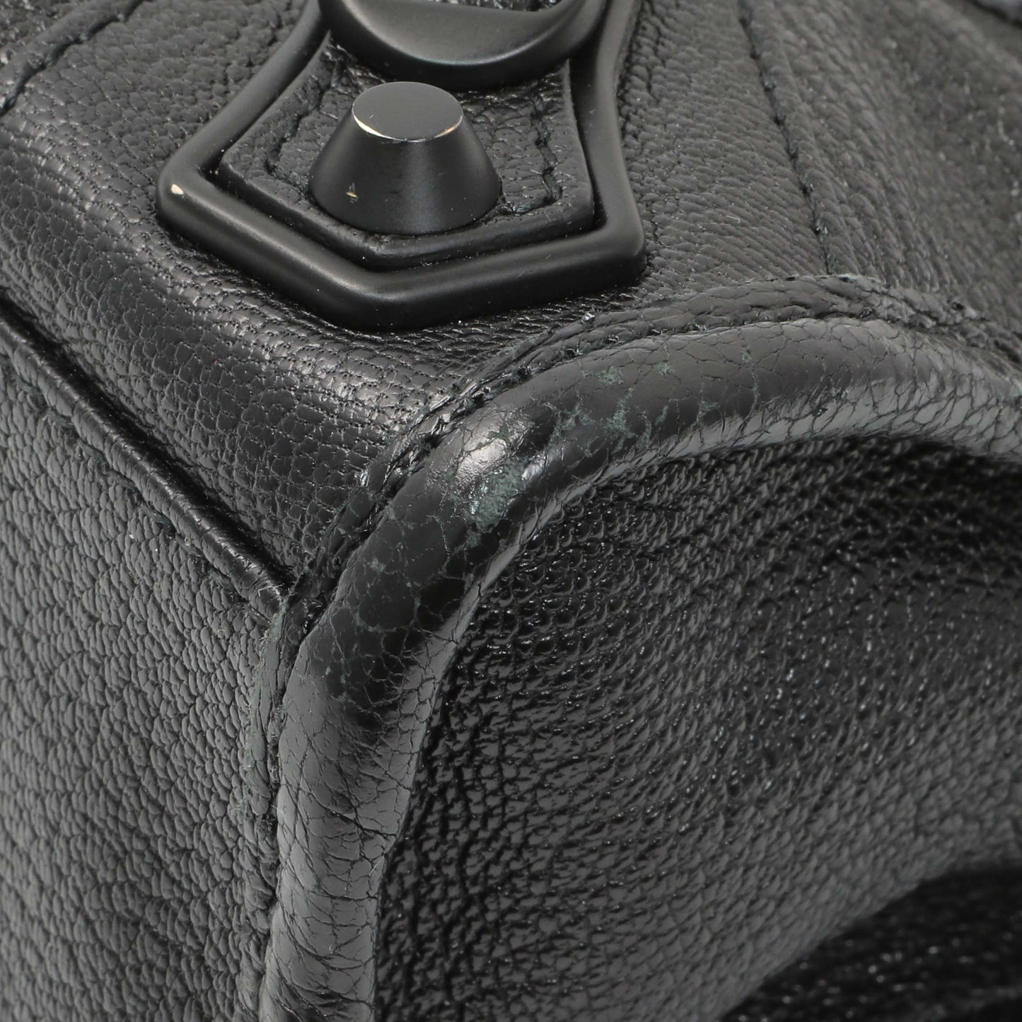 Exclusive Balenciaga Black Chevre Metallic Edge Mini City — Detail View