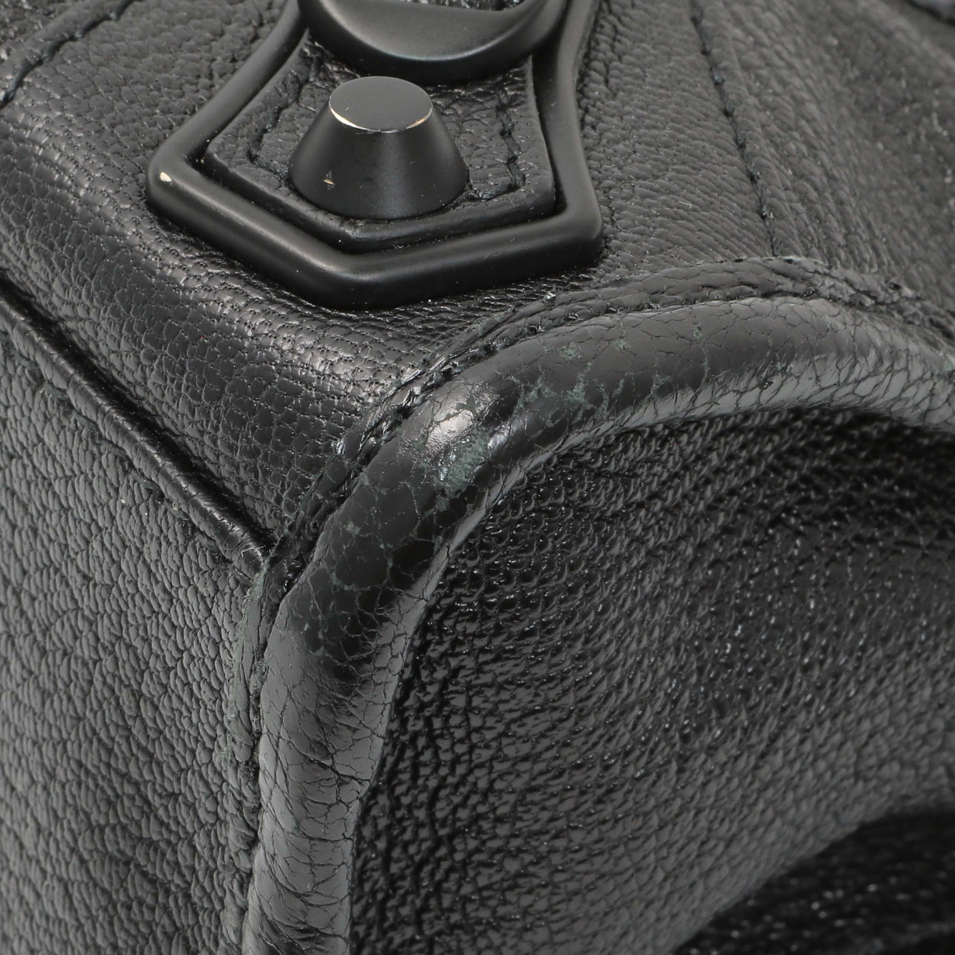 Exclusive Balenciaga Black Chevre Metallic Edge Mini City — Detail View