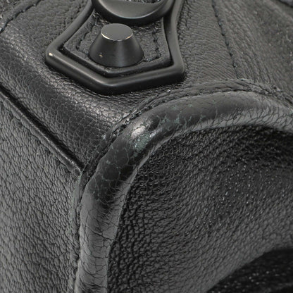 Exclusive Balenciaga Black Chevre Metallic Edge Mini City — Detail View