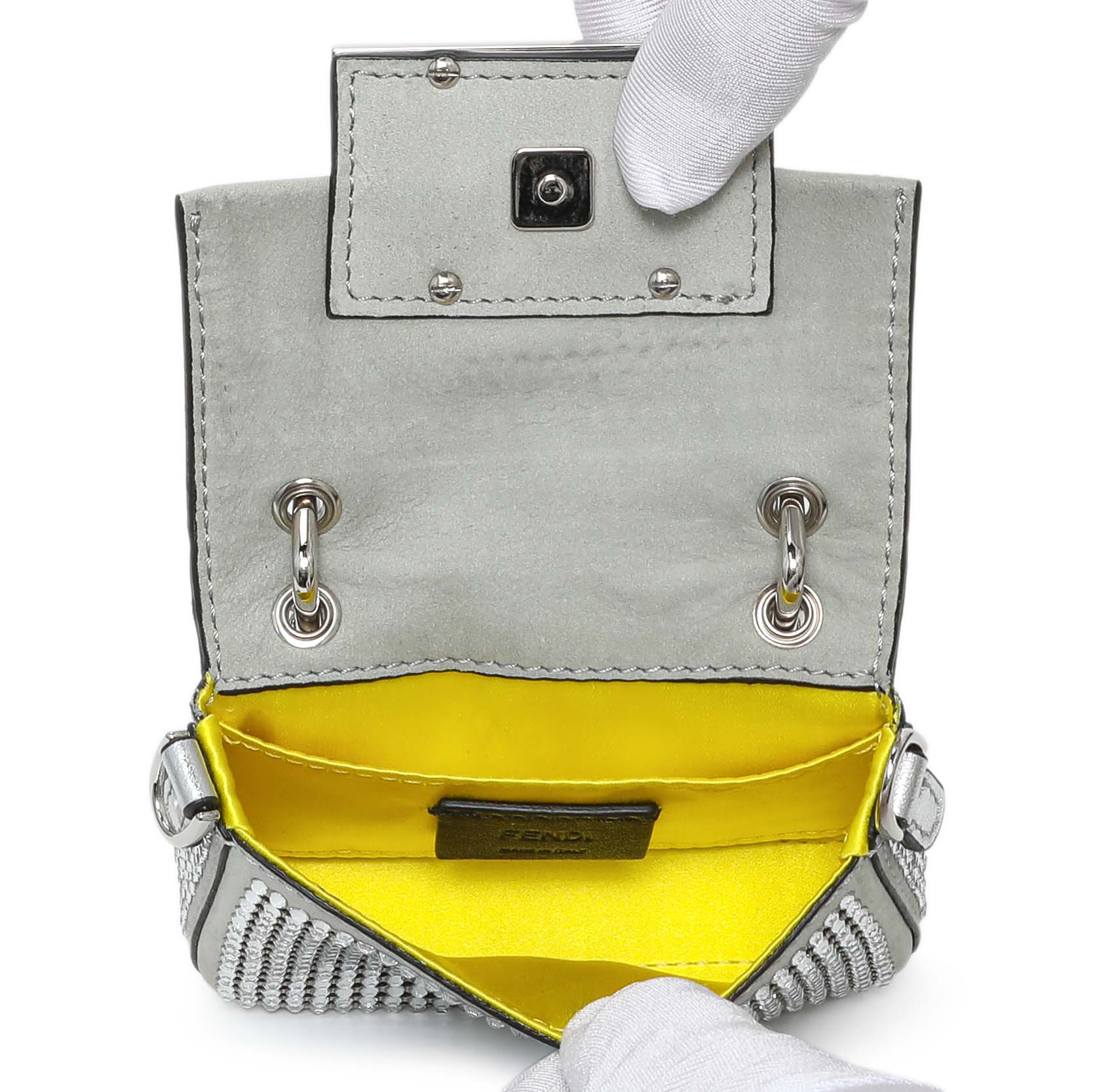 Exclusive Fendi Grey Nubuck Crystal Nano Baguette Charm — Top View