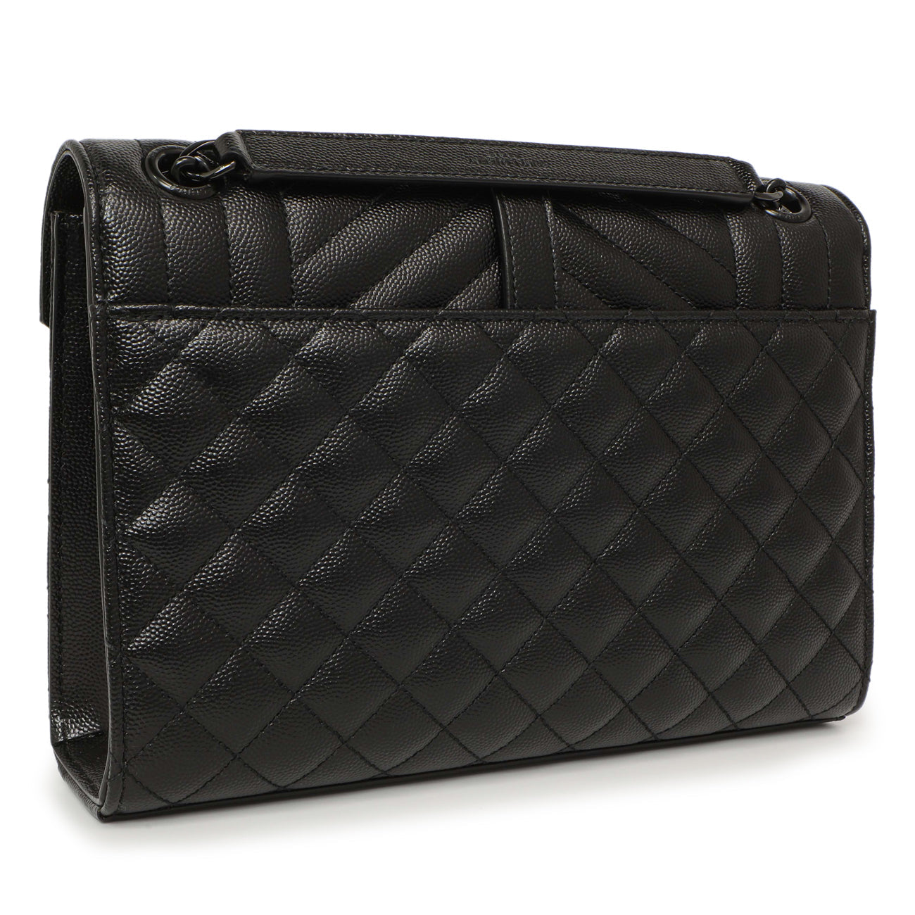 Exclusive Saint Laurent Black Grain De Poudre Textured Mixed Matelasse Medium Triquilt Monogram Envelope Satchel — Back View