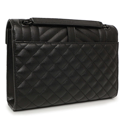 Exclusive Saint Laurent Black Grain De Poudre Textured Mixed Matelasse Medium Triquilt Monogram Envelope Satchel — Back View