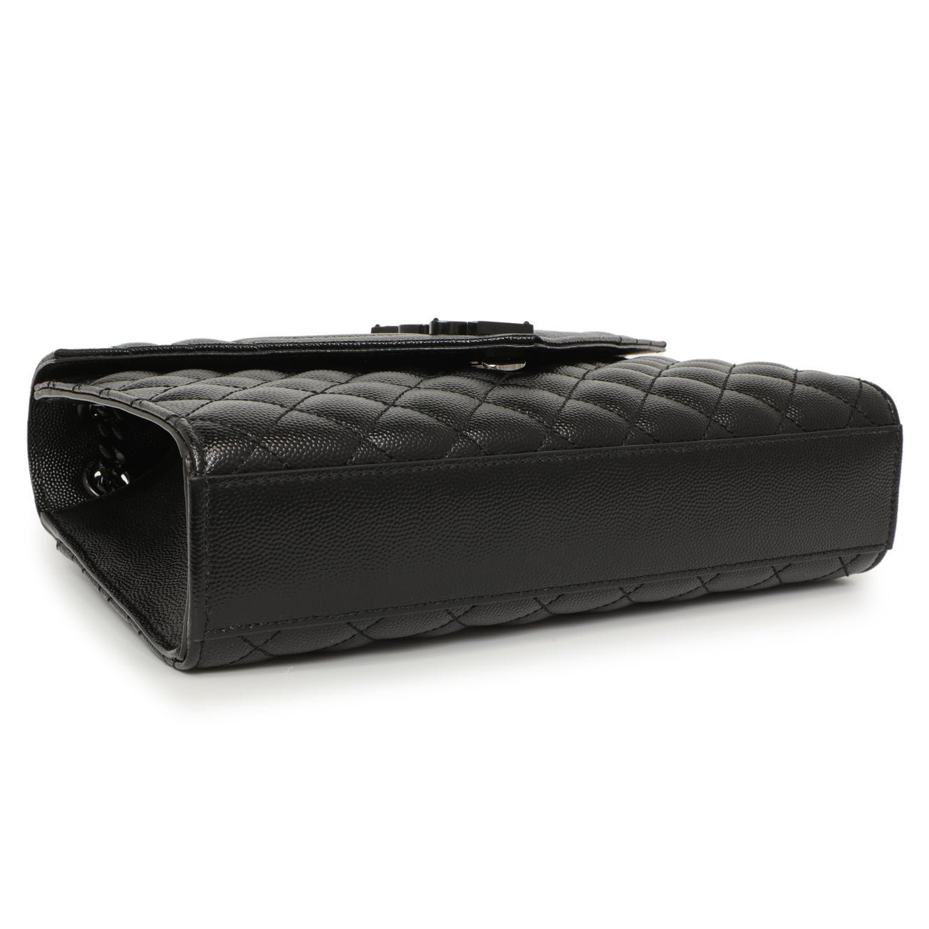 Exclusive Saint Laurent Black Grain De Poudre Textured Mixed Matelasse Medium Triquilt Monogram Envelope Satchel — Top View