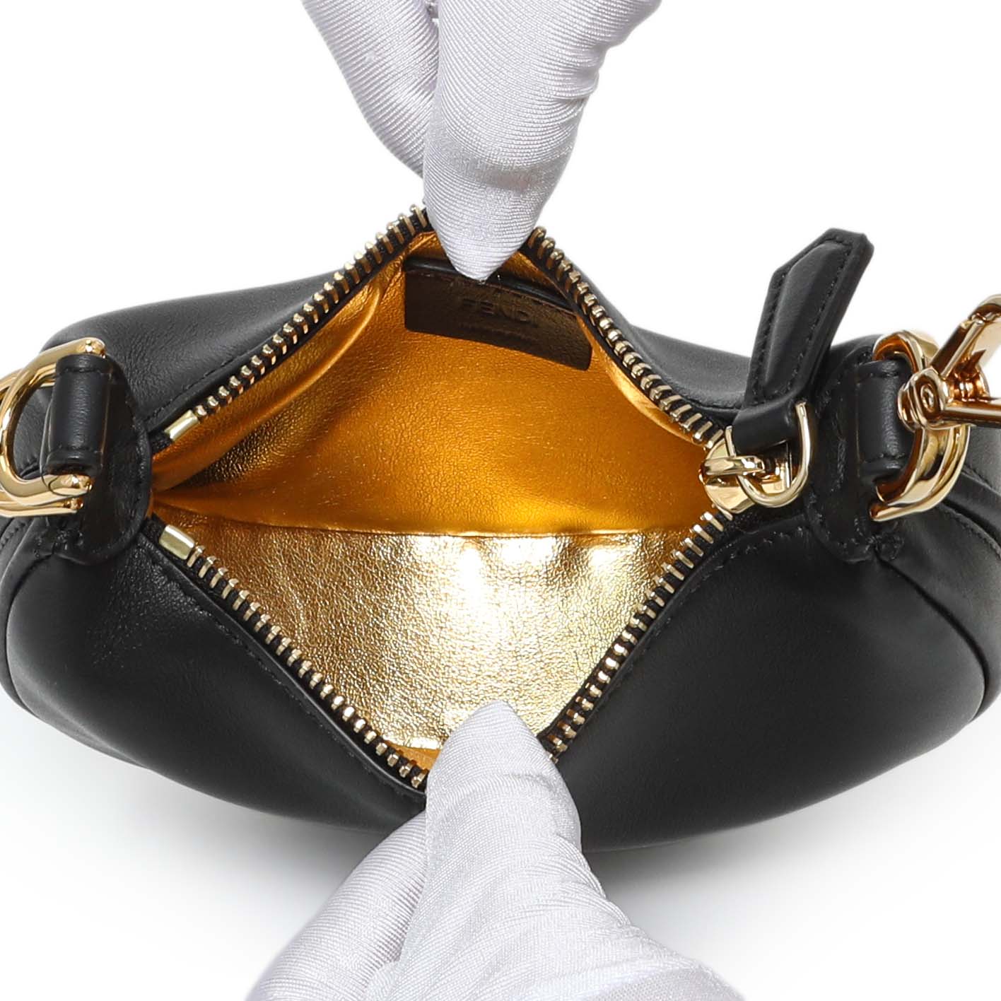 Exclusive Fendi Black Vitello Grace Nano Fendigraphy Hobo Charm — Top View