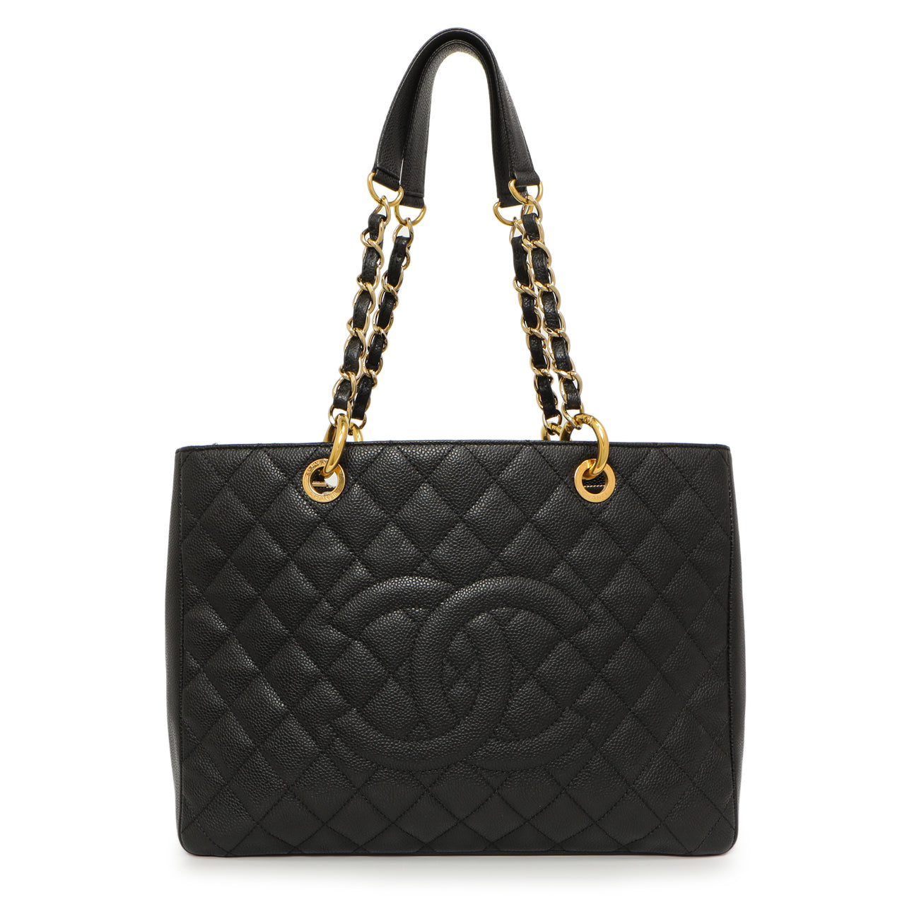 Exclusive Chanel Black Quilted Caviar Grand Shopping Tote GST — Front View