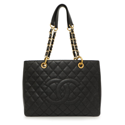 Exclusive Chanel Black Quilted Caviar Grand Shopping Tote GST — Front View