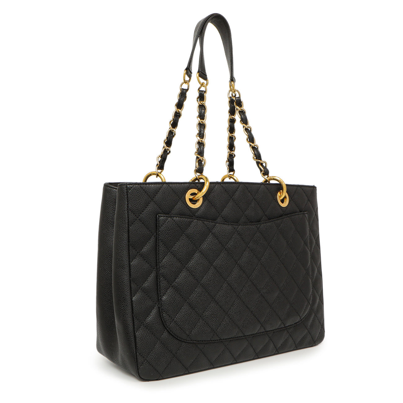 Exclusive Chanel Black Quilted Caviar Grand Shopping Tote GST — Side View