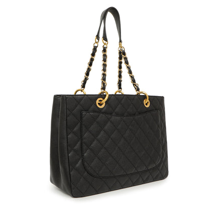 Exclusive Chanel Black Quilted Caviar Grand Shopping Tote GST — Side View
